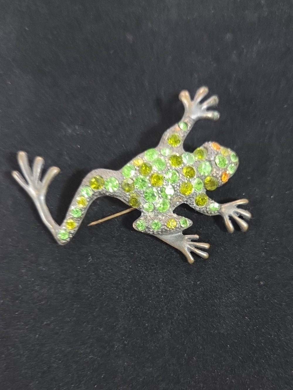Source Unknown Green and Yellow Crystal Frog Brooch